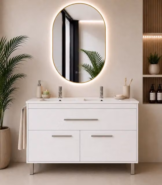 Mobile bagno con lavabo ORIGENBATH BAHIA senza specchio 120x45 cm doppio lavabo bianco nordico