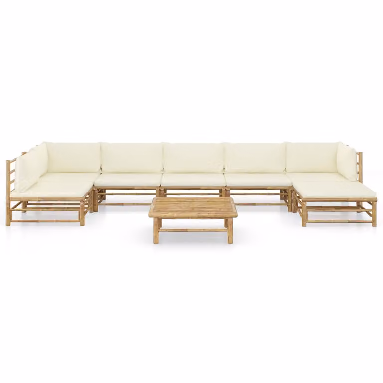 set di 8 pezzi per salotto da giardino con cuscini in bambù bianco crema