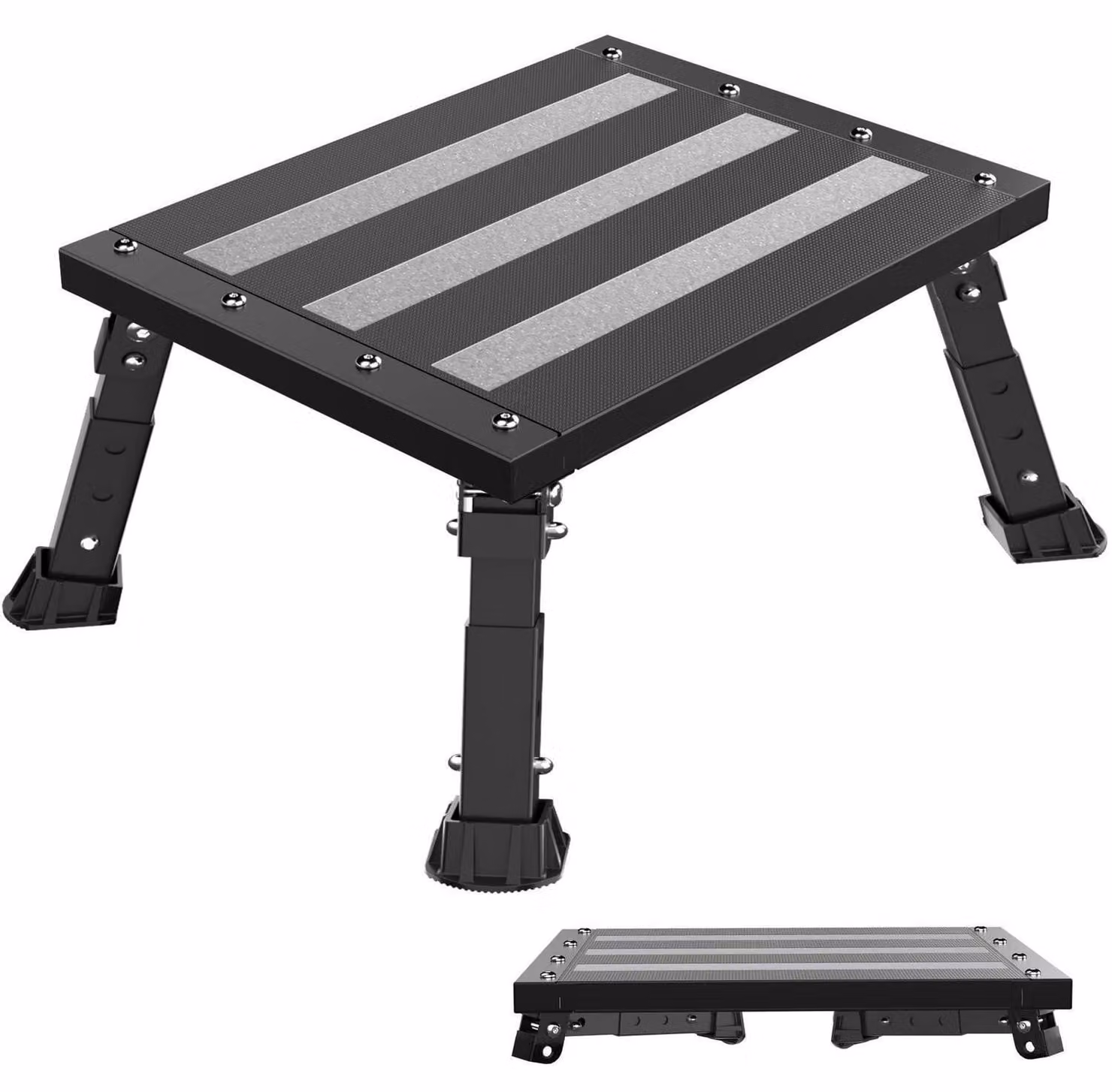 Scaletta pieghevole per camper, regolabile in altezza, portata 220 kg, colore grigio grafite, realizzata in alluminio