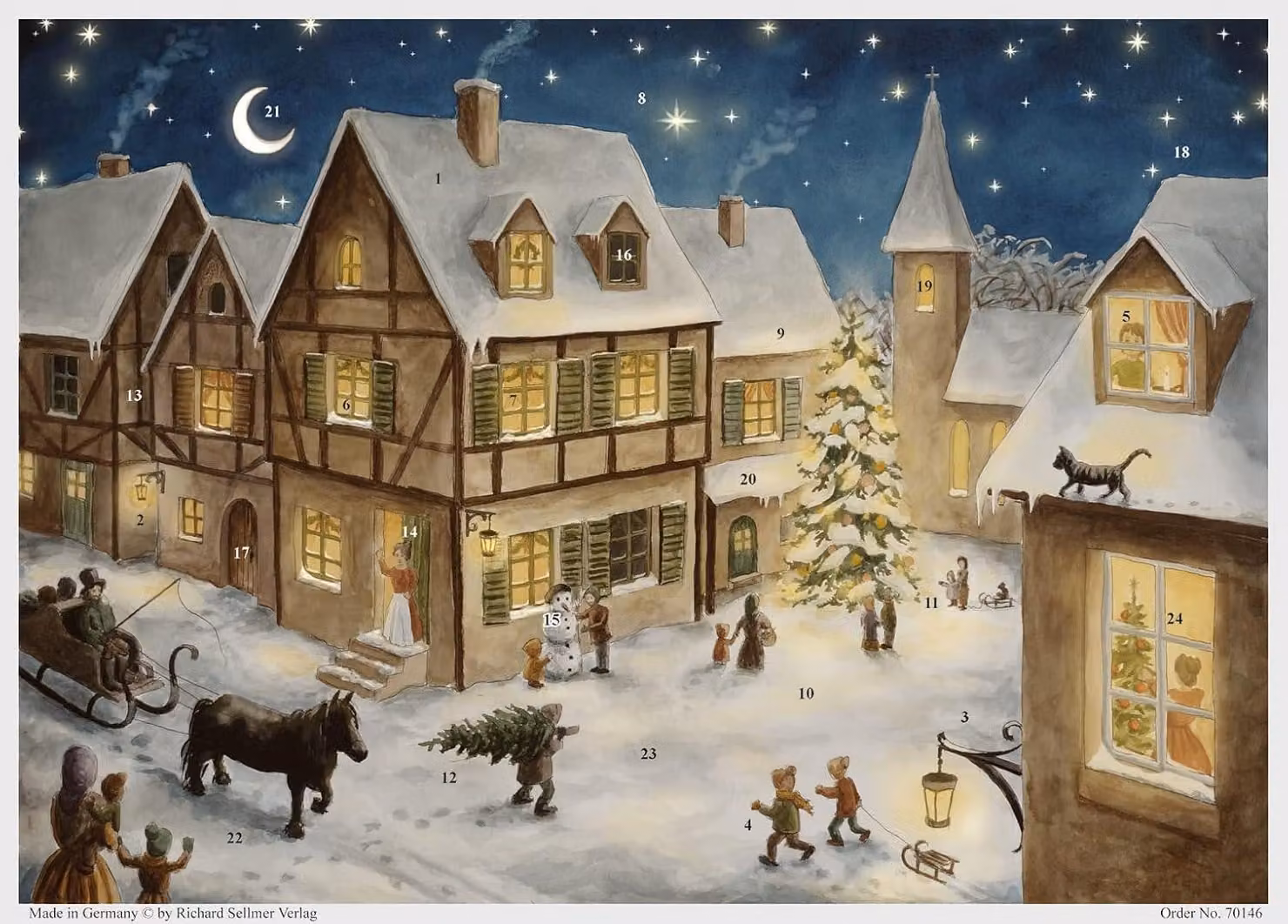 Calendario dell'Avvento a Natale nel villaggio: calendario dell'Avvento di carta