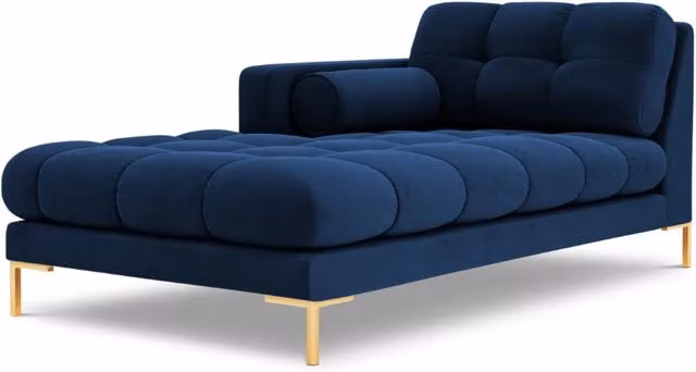 Chaise longue sinistra Bali di Cosmopolitan Design in velluto blu reale con struttura in metallo e cuscini inclusi L/P/H: 164 x 102 x 75 cm