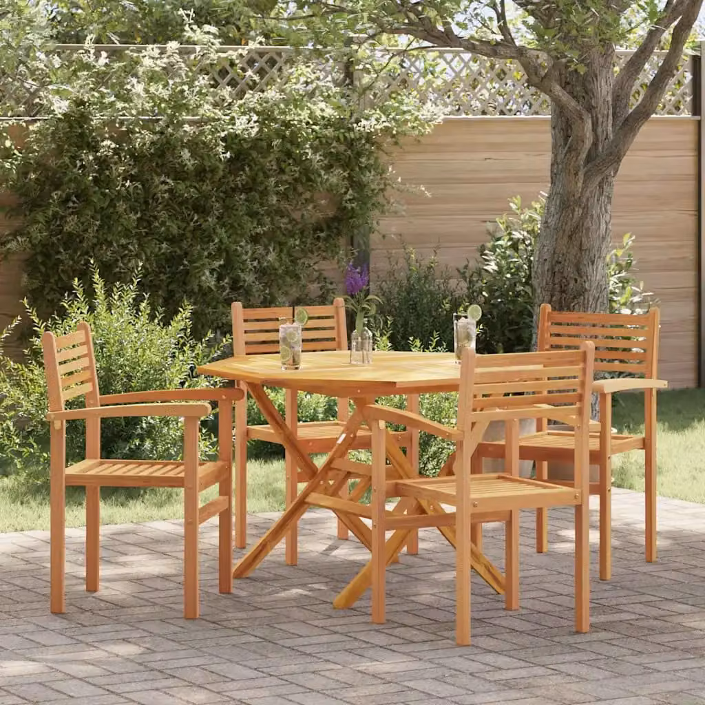Set di 4 sedie da giardino vidaXL in legno di teak massiccio marrone con braccioli in stile rustico