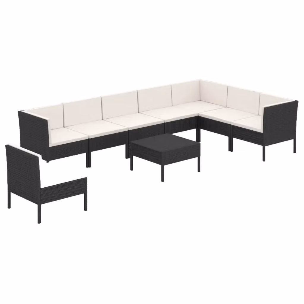 Set di Divani da Giardino a L vidaXL in Polyrattan Nero con Cuscini e Tavolino da Caffè – 2