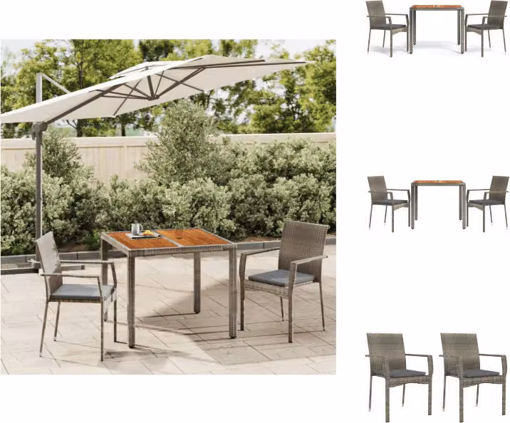 vidaXL Set da pranzo da giardino 3 pezzi con cuscini in poly rattan grigio - Set di mobili da giardino
