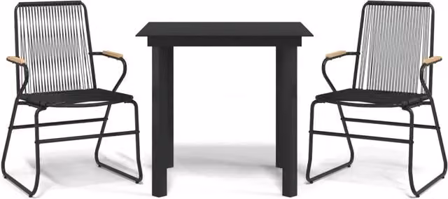 Set da Pranzo da Giardino 3 pz | Set Salotto da Giardino Nero in Rattan PVC