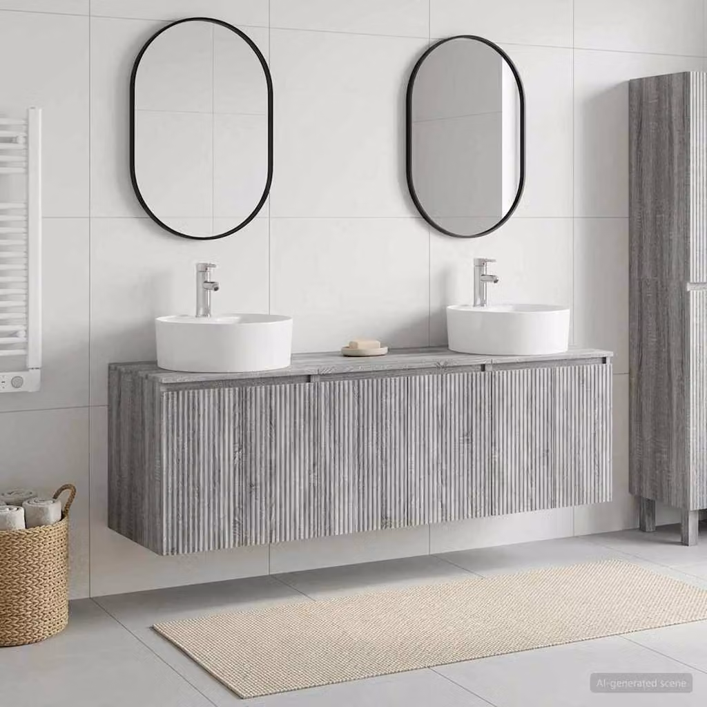 Set di armadi da bagno moderni vidaXL in 3 pezzi color grigio, L: 161,5 cm, P: 44,5 cm, H: 82 cm