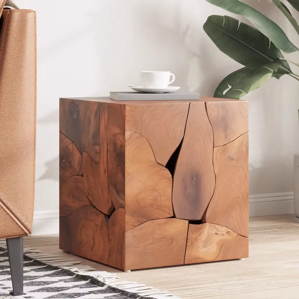 Sgabello in legno massello di teak marrone stile rustico L/P/H: 40 x 40 x 45 cm CFW4962186 – 2