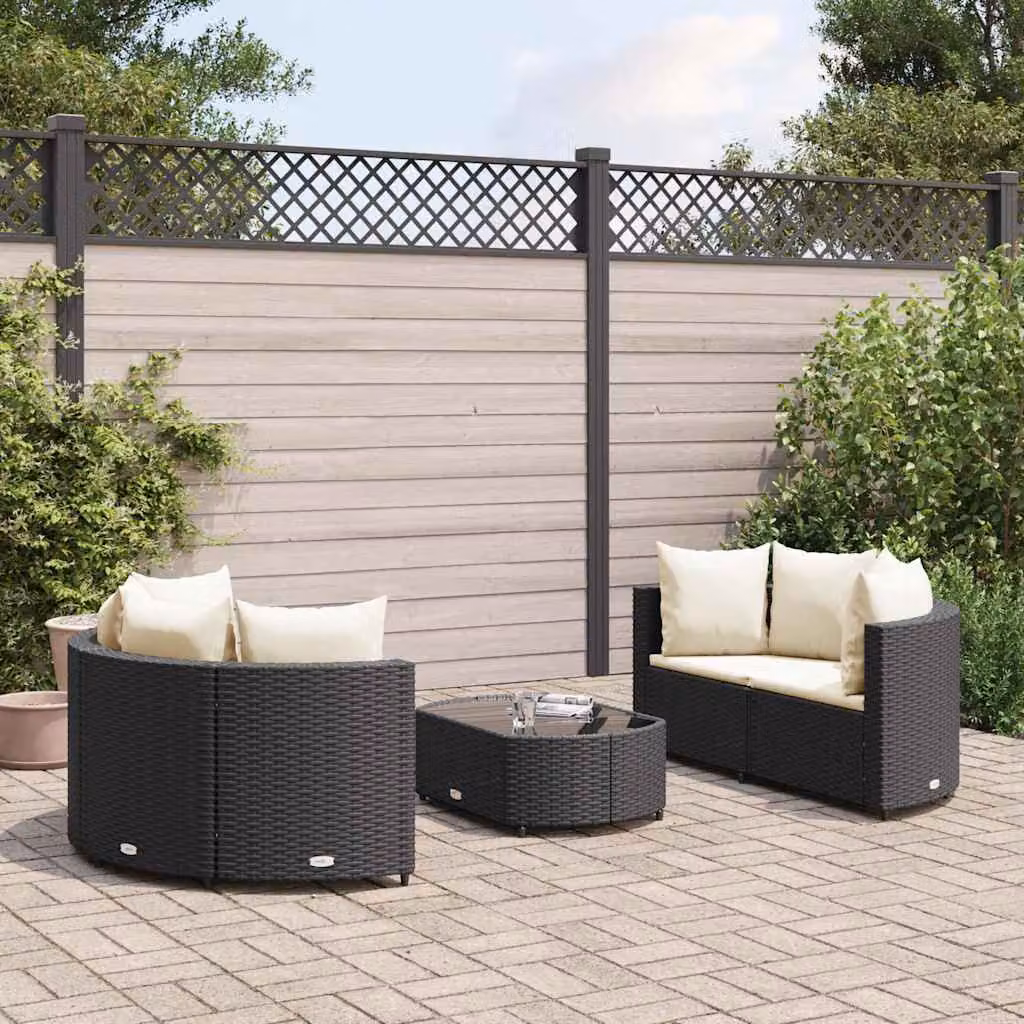 vidaXL Set Divani da Giardino a L con Tavolino da Esterno 5 pz in Polyrattan Nero e Bianco con Cuscini – 1