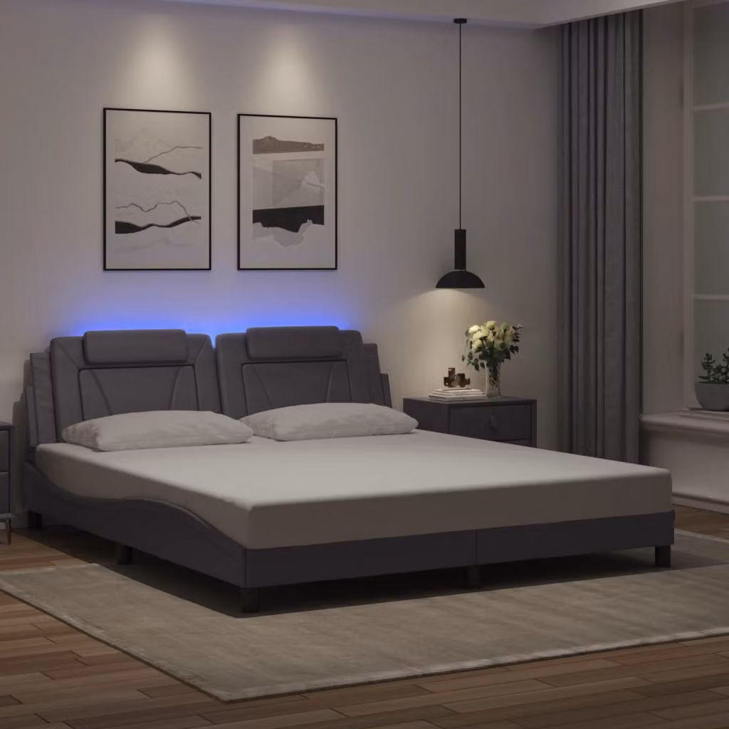 vidaXL Giroletto Viana con LED e porta USB, Grigio, L: 180 cm, P: 200 cm