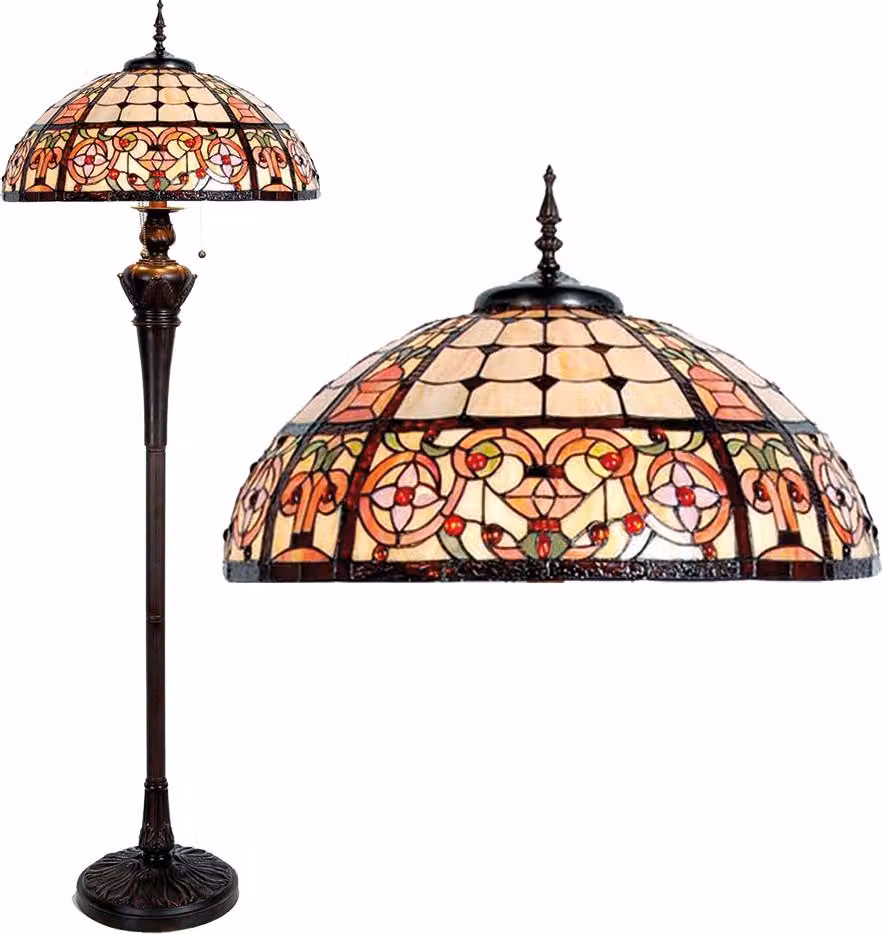 Lampada da terra Tiffany Clayre & Eef Ø 57x166 cm Beige Rosso Vetro Rosa