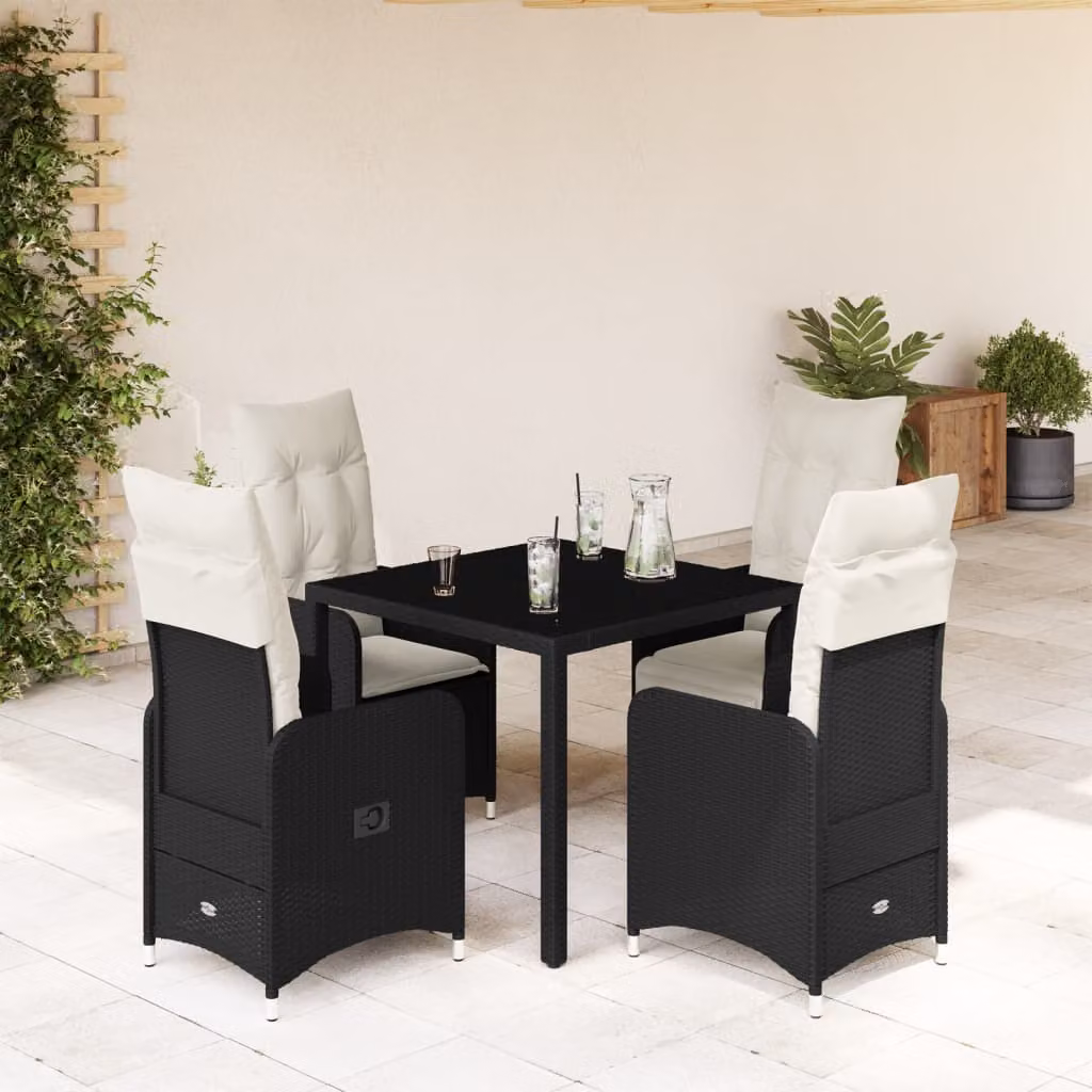 Maison Exclusive - Set da giardino bistrot 5 pezzi con cuscini in polyrattan nero