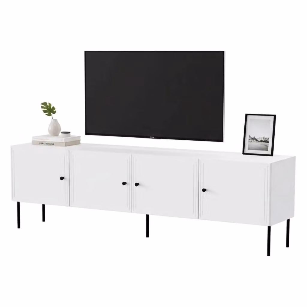 Mobile porta TV Piode DMORA, Madia da salotto moderna con quattro ante battenti in MDF, Bianco opaco, L: 201 cm, P: 40 cm, H: 60 cm – 2