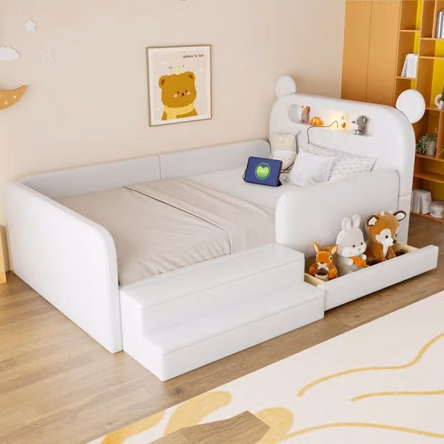 letto imbottito pelle sintetica bianco 90 x 200 cm