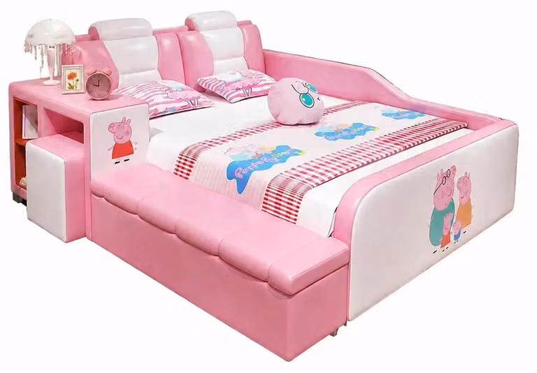 Letto per bambini rosa con scaffali, modello Peppa, multifunzionale, ideale per bambine