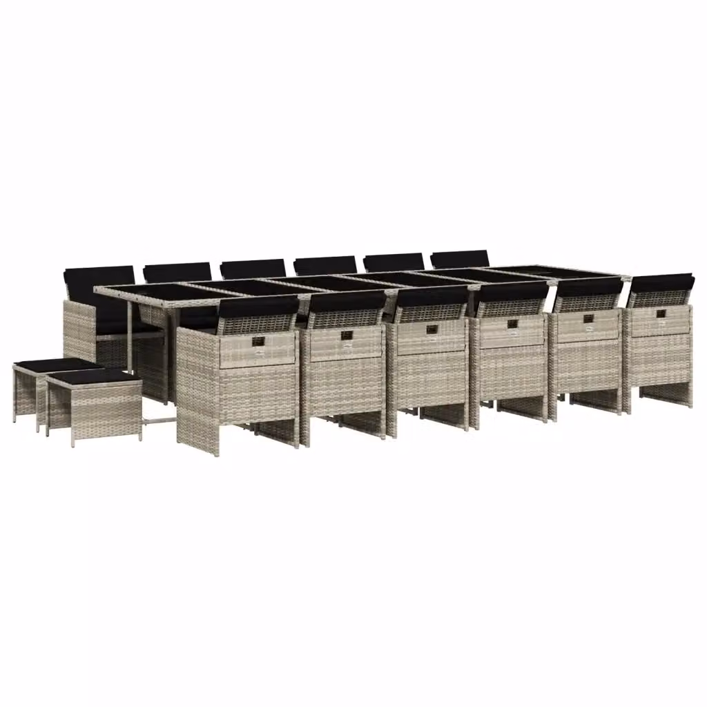 Set da pranzo da giardino vidaXL in polyrattan con cuscini e piano in vetro, 17 pezzi, Grigio Antracite – 2