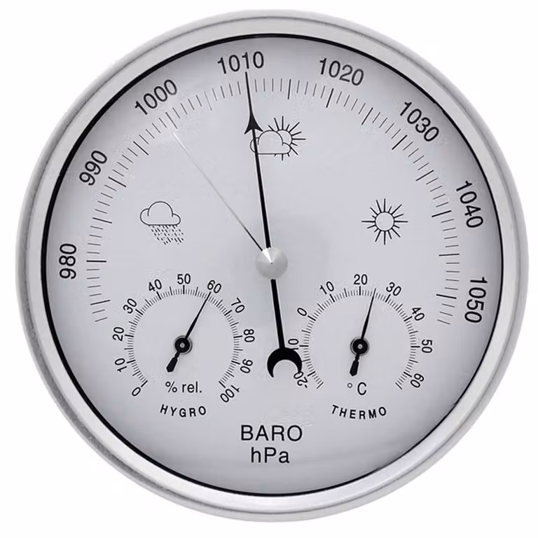 Stazione meteorologica 3-in-1, barometro, termometro e igrometro, in acciaio inossidabile, per interni ed esterni
