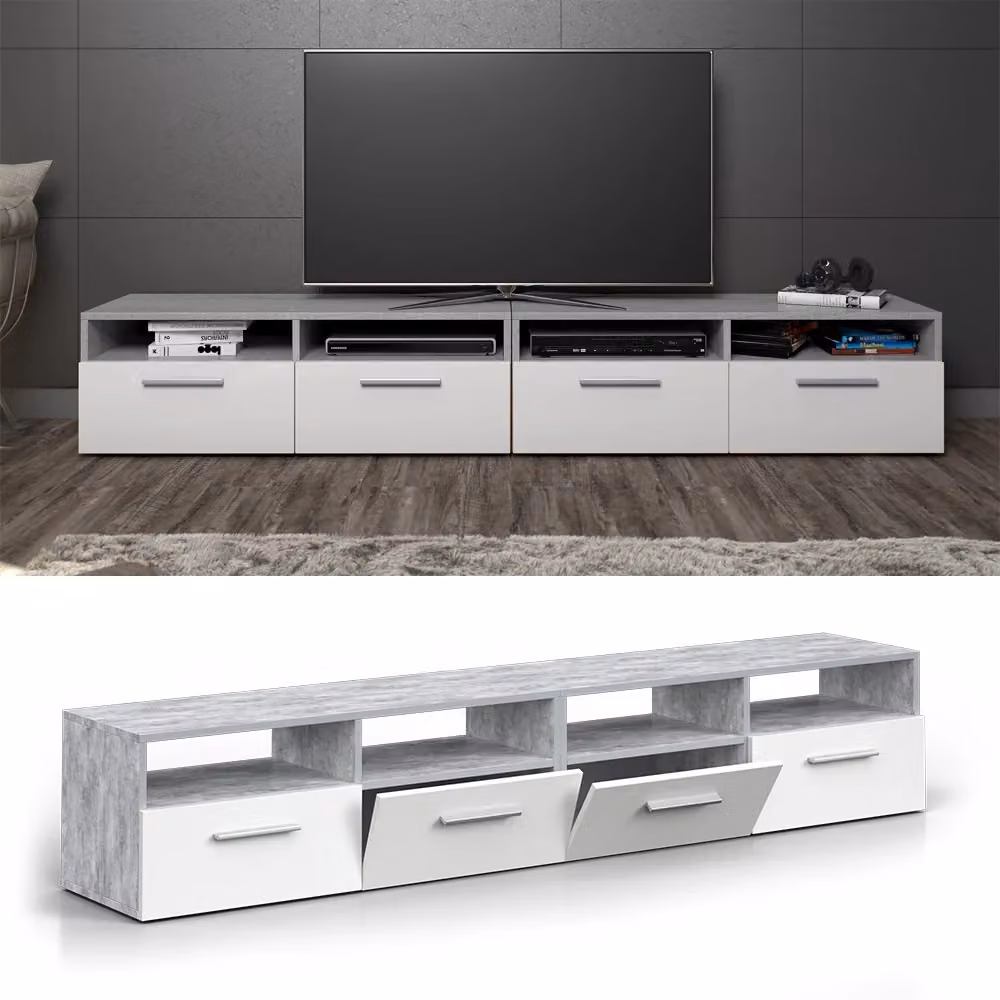 Mobile TV Diego Vicco in legno e finitura cemento grigio, stile moderno, L: 190 cm, P: 38 cm, H: 33,2 cm – 2
