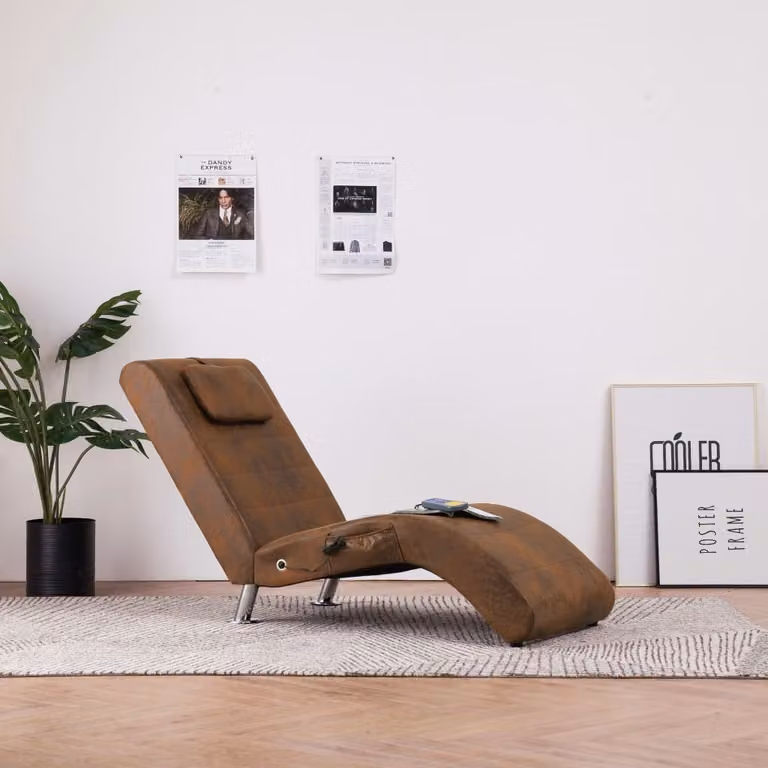 Maison Exclusive - Sdraio Massaggiante con Cuscino Marrone Pelle finta Scamosciata