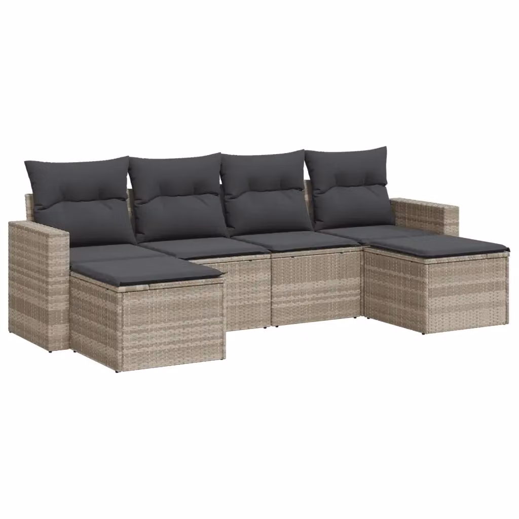 vidaXL Set Divano da Giardino a L 6pz con Cuscini Grigio con Struttura in Acciaio e Polyrattan – 2