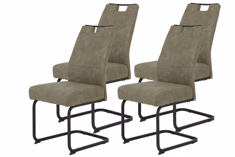 Tavoli Hela, set di 4 sedie a sbalzo KERSTIN, color fango vintage, struttura in metallo nero, portata massima 140 kg, comoda seduta con molle, ampia seduta XL