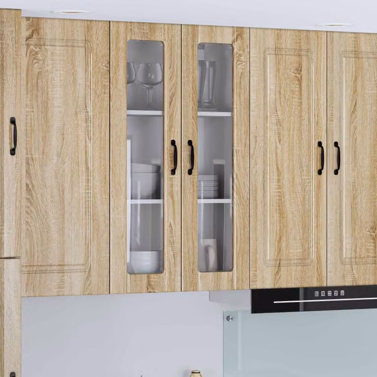 Mobile da parete LUCCA vidaXL in Rovere Sonoma con ante in vetro, L 60 cm x P 31 cm x H 100 cm