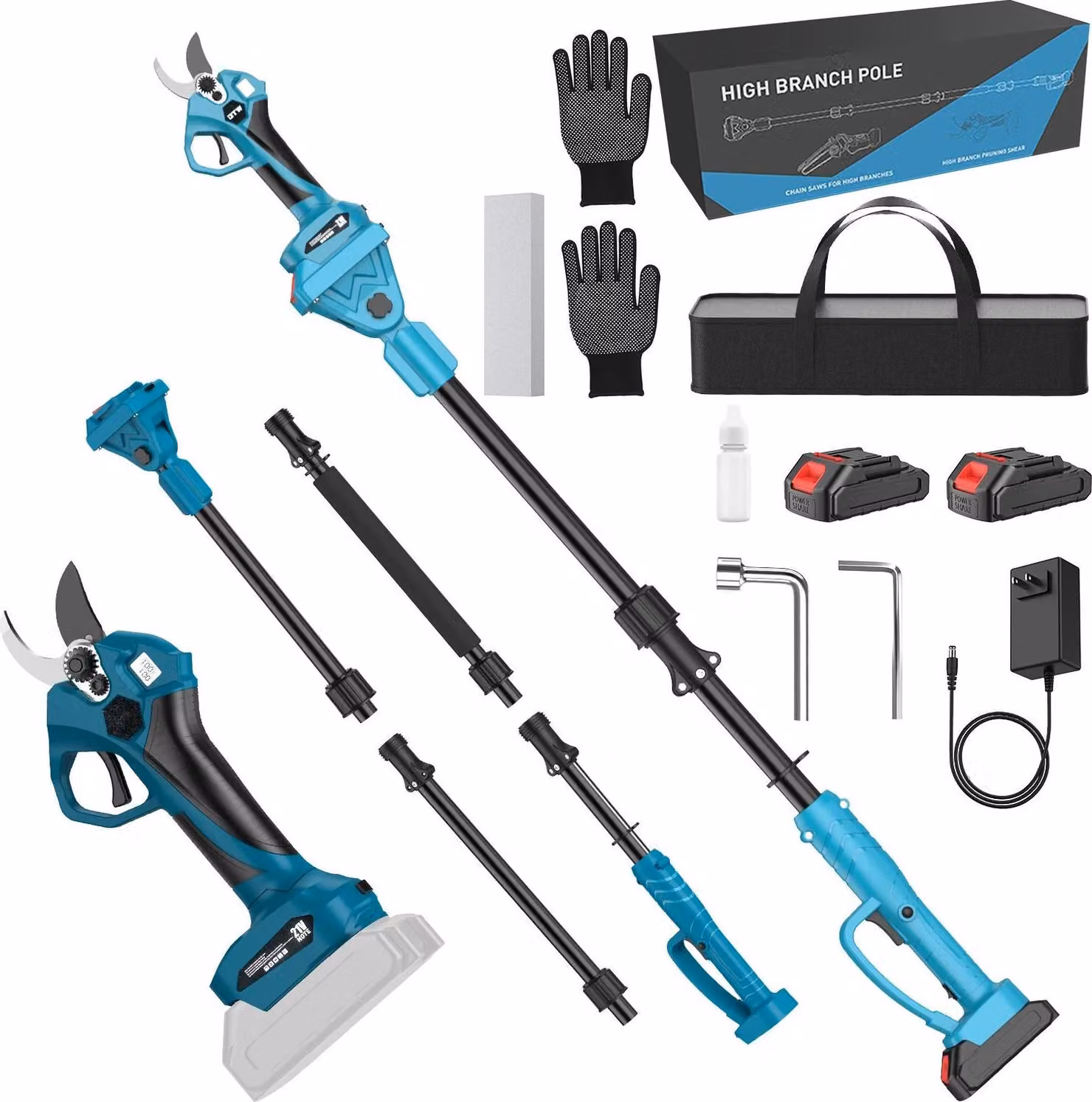 Potatore da giardino elettrico a batteria, asta di prolunga regolabile, lama di taglio efficiente, con batteria 2X