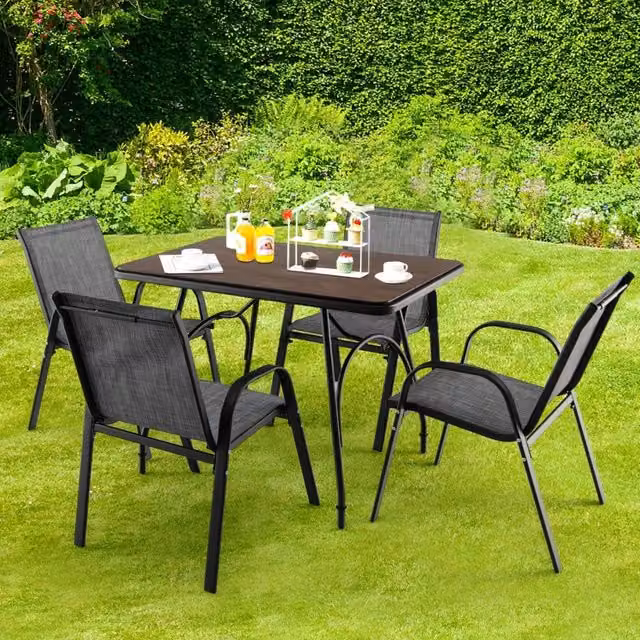 Set of 4 stackable garden chairs made of textilene and metal frame 56 x 70 x 84 cm grey