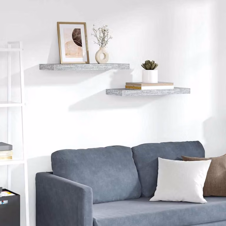 Set di 2 Scaffali a Parete vidaXL in MDF e Metallo, Grigio Cemento, L 60 cm x P 23,5 cm x H 3,8 cm
