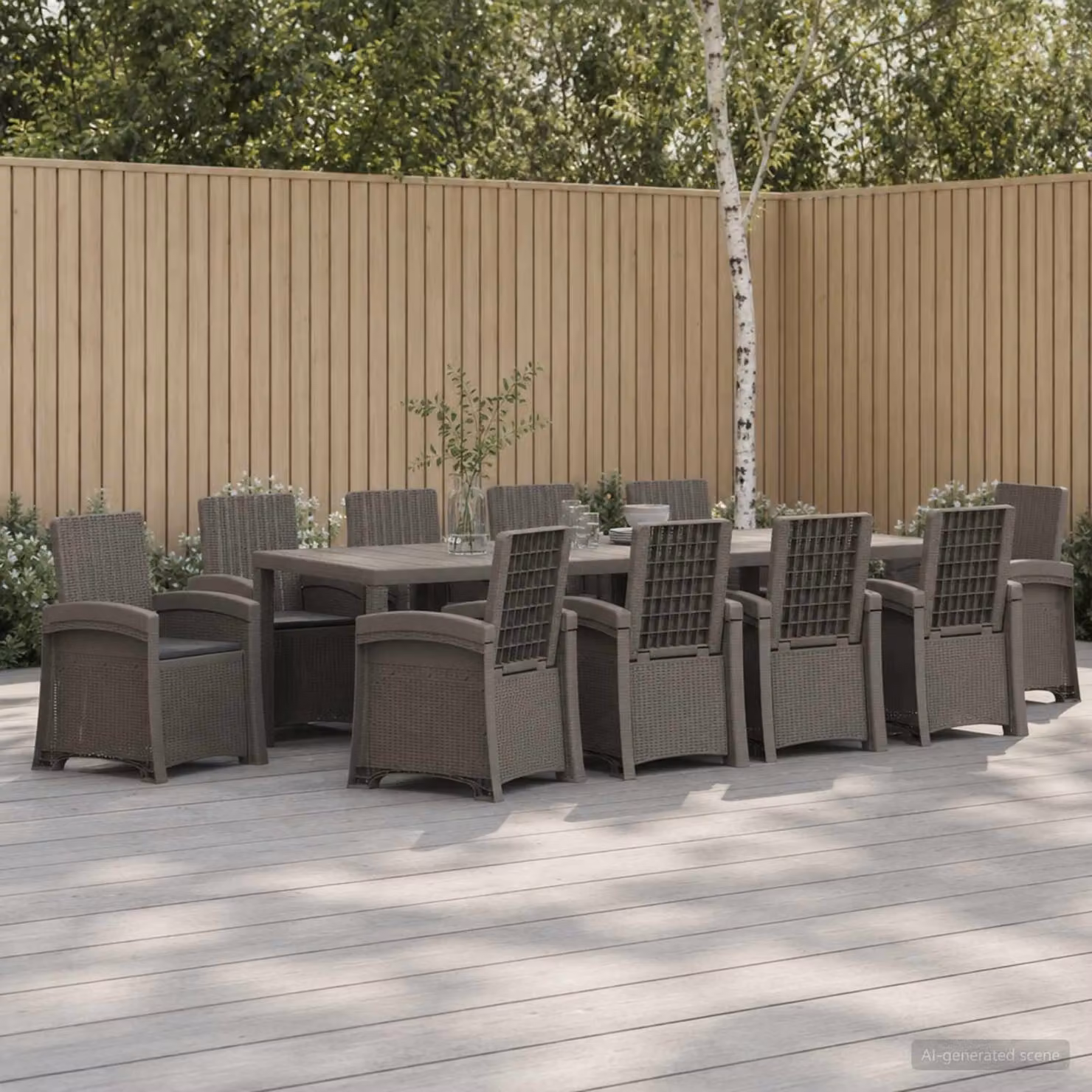 Set da pranzo per giardino e terrazza vidaXL in rattan sintetico da 11 pezzi, colori grigio e antracite