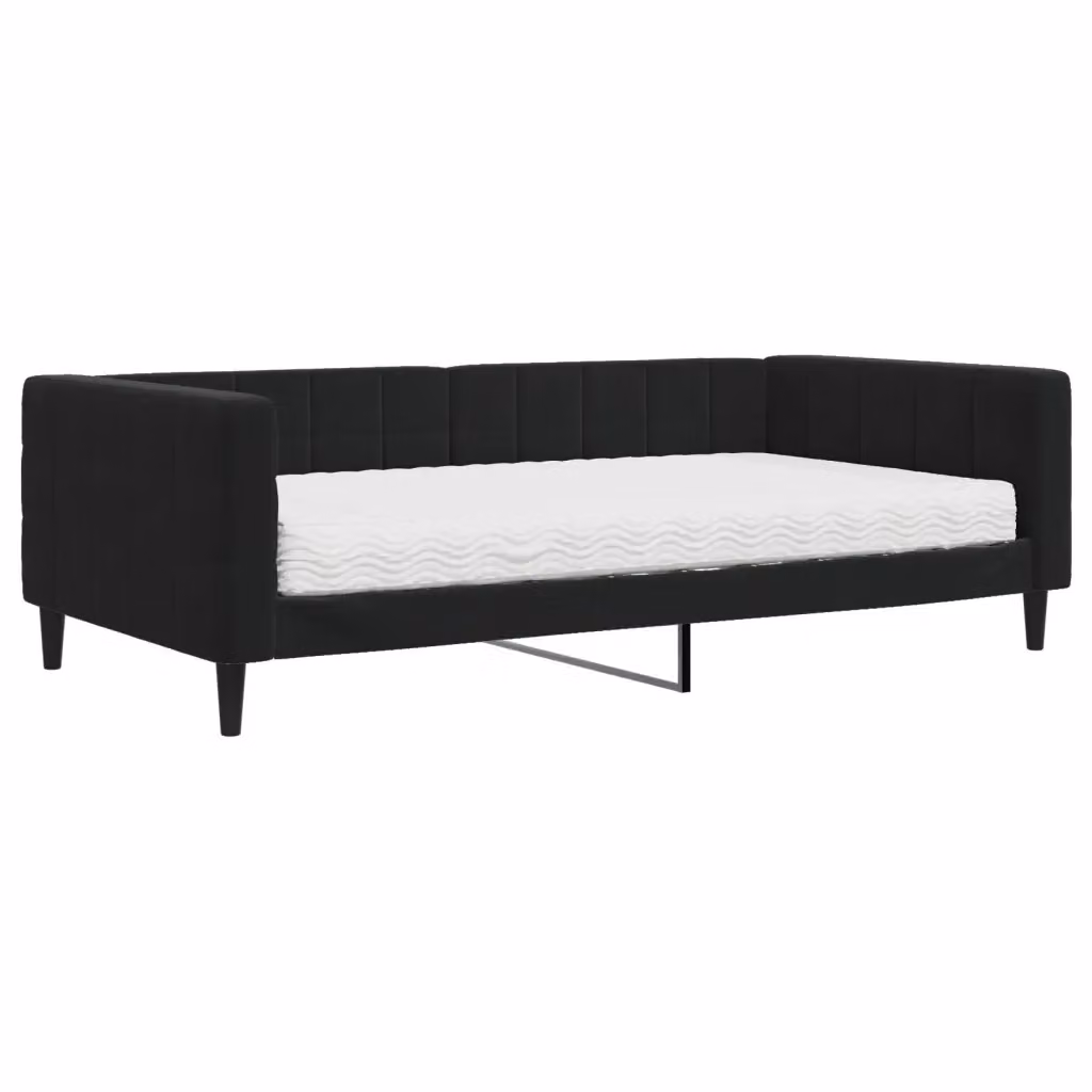 Divano Letto vidaXL in Velluto Nero con Materasso in Schiuma L/P/H: 223 x 100 x 68 cm – 2
