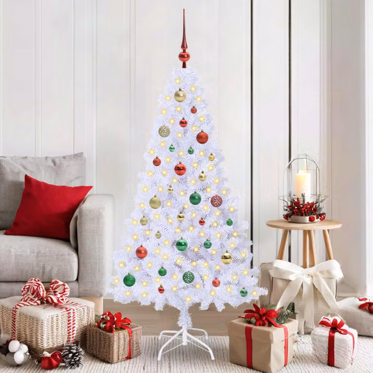 Albero di Natale artificiale moderno vidaXL Bianco con luci LED RGB in PVC e metallo