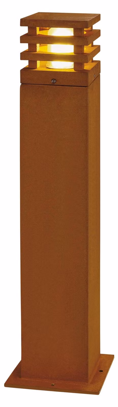Lampada da terra per esterno, altezza 70 cm, attacco E27, grado di protezione IP55, 11W, finitura antiruggine, acciaio FeCSi, forma rettangolare