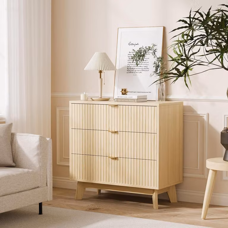 Comodino con 3 cassetti, dimensioni 80x40x78,5 cm, legno di quercia naturale
