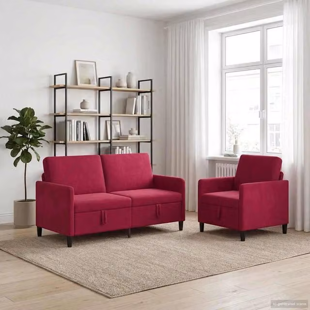 Set di 2 divani moderni vidaXL con contenitore e seduta apribile, colore rosso, rivestimento in tessuto con coperture rimovibili – 1