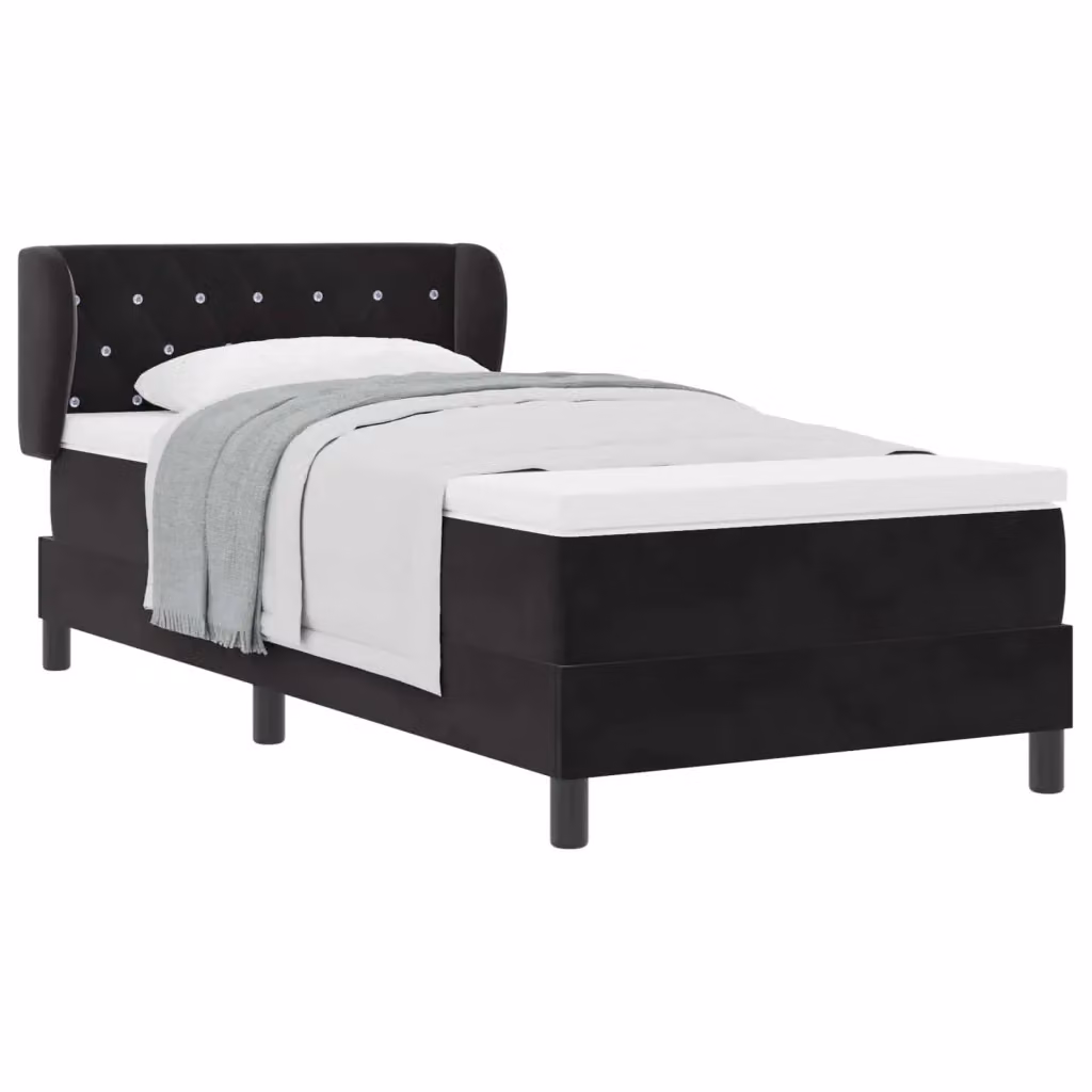 Letto a molle moderno vidaXL con testiera in velluto nero L/P/H: 90 x 190 cm – 2