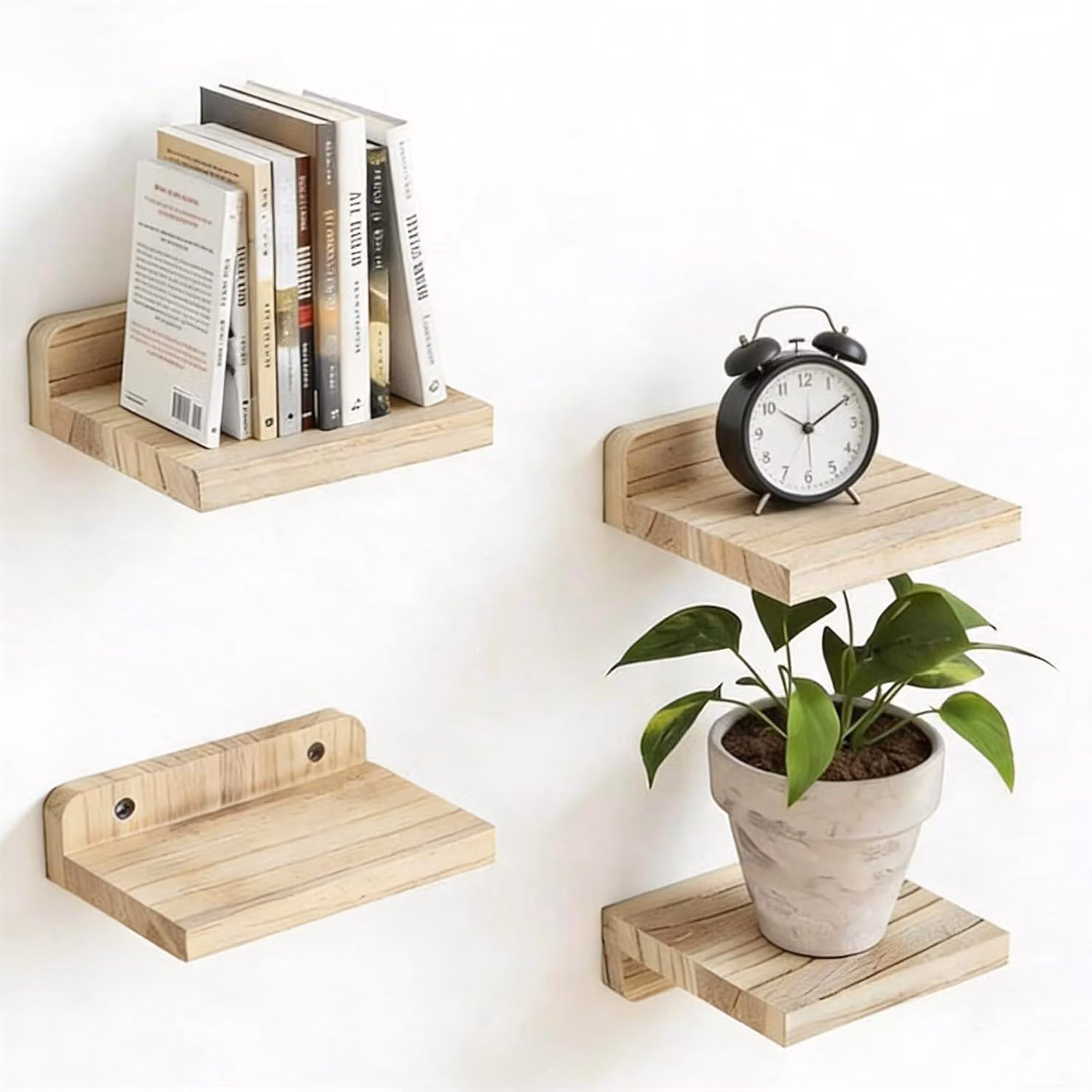 Ripiano da parete per cucina, realizzato in legno, composto da 4 pezzi. Piccolo ripiano sospeso da parete, mini scaffale per bagno, soggiorno, mensole decorative da parete, ideale per il bagno