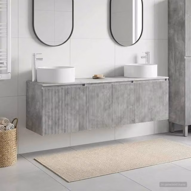 Set di Armadi da Bagno 3 pz Grigio Cemento 161,5 x 44,5 x 80 cm