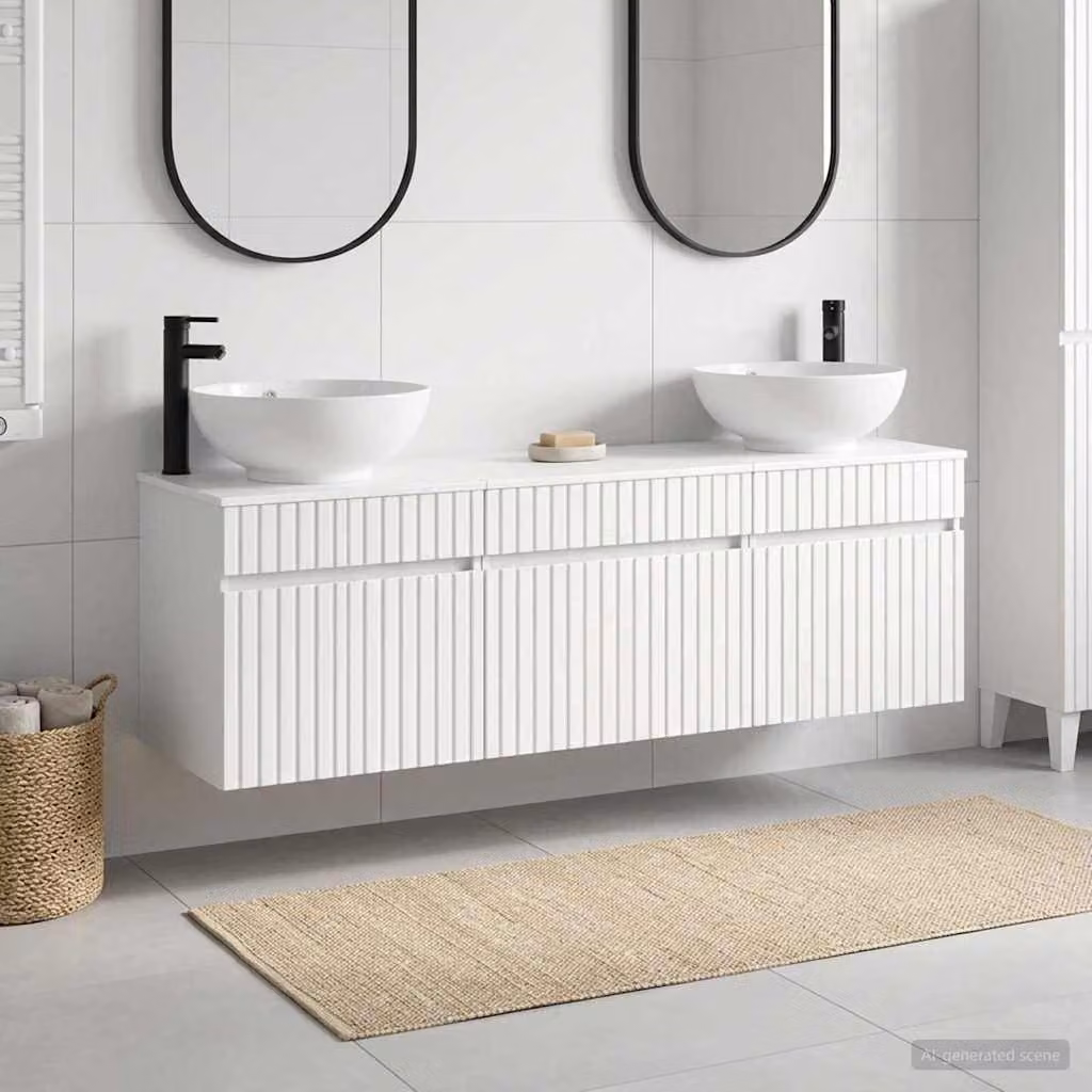 Set di armadi da bagno moderni vidaXL in 3 pezzi bianco lucido L/P/H: 49 x 44,5 x 66,5 cm