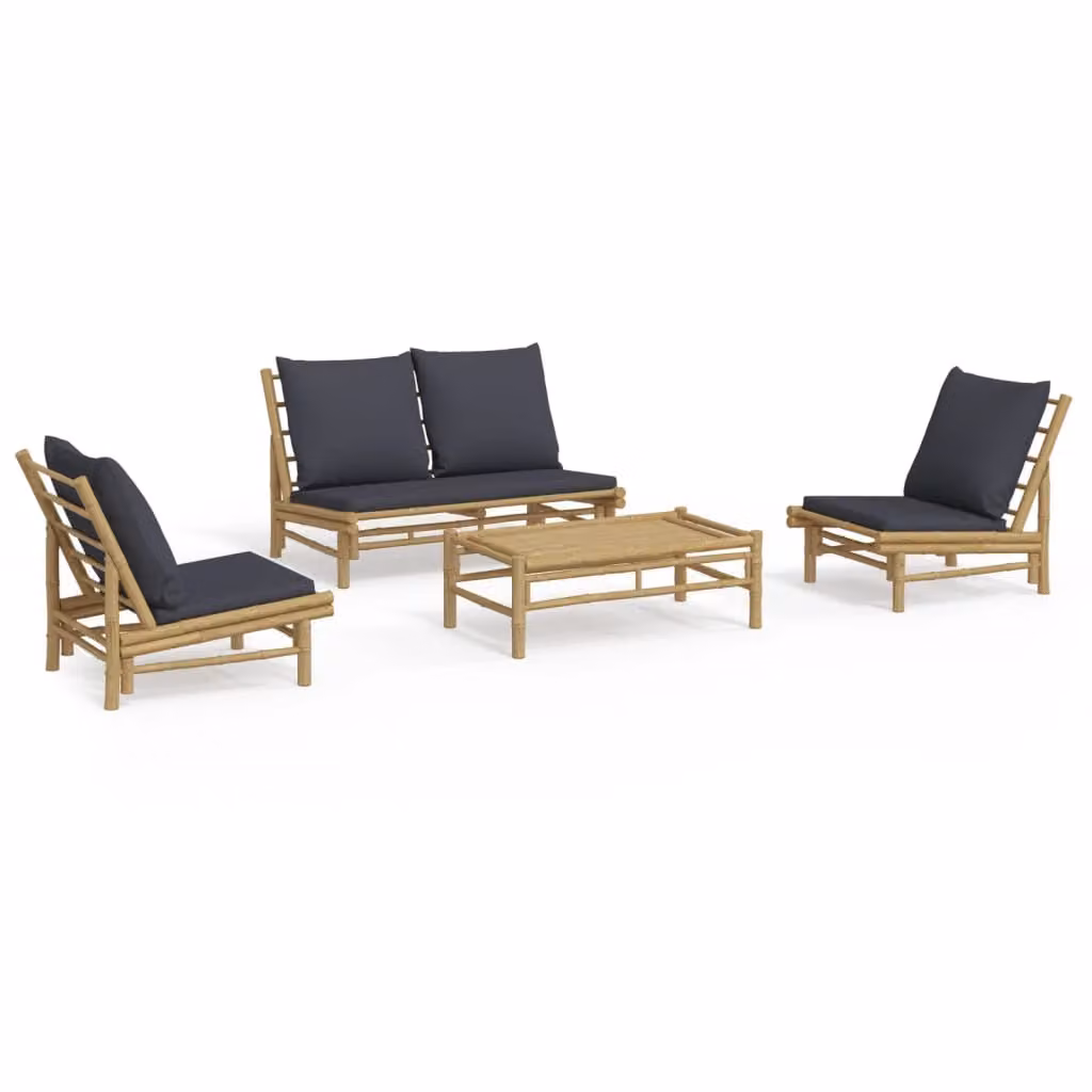 Set Salotto da Giardino 4pz con Cuscini Grigio Scuro Bambù