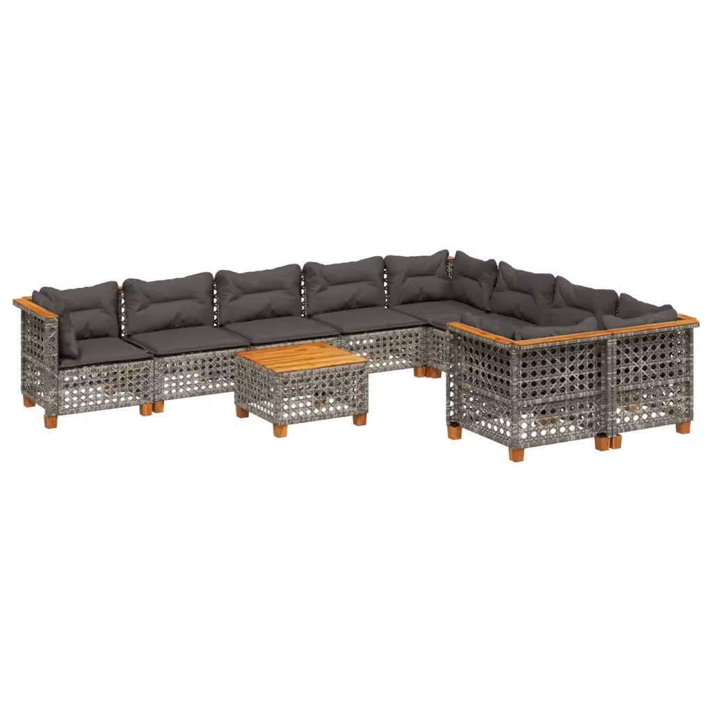 Set Divano da Giardino a Forma di U vidaXL in Polyrattan Grigio con Cuscini e Tavolino – 2
