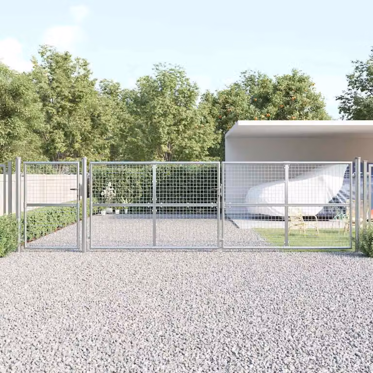 vidaXL Cancello da Giardino a Doppia Antea in Acciaio Zincato Argento L: 500 cm, H: 125 cm