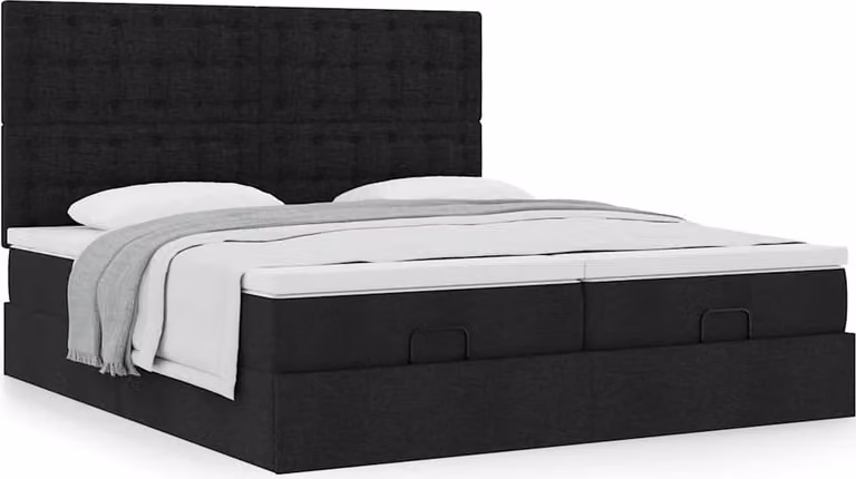 Struttura Letto Pouf con Materassi Nero 160x200 cm in Tessuto