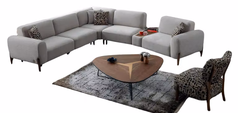 Ecksofa L-Form Sofa Couch Design Polster Modern Textil Beige Stoff Eckgarnitur