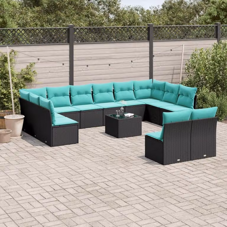 Maison Exclusive - Set da giardino 13 pezzi con cuscini, polyrattan nero