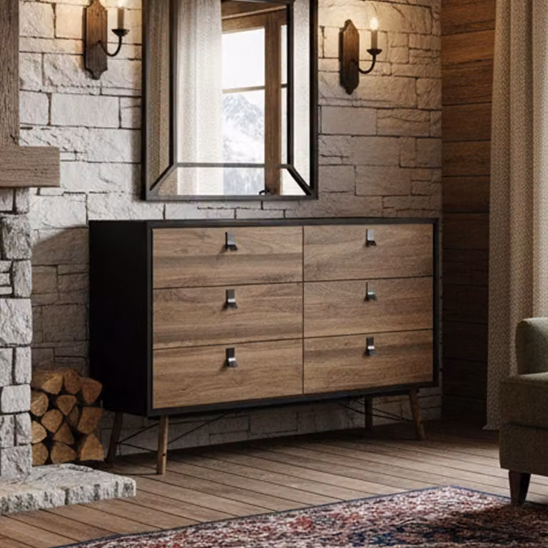 Dmora Credenza Anturio 40.1x150.3x94.8h cm Nero, 6 Cassetti Apertura Scorrevole