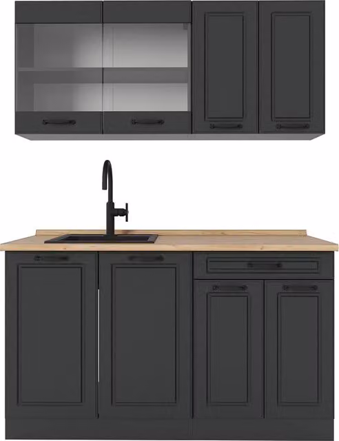 Cucina completa R-Line Antracite rustico/Antracite 140 cm senza piano di lavoro Vicco
