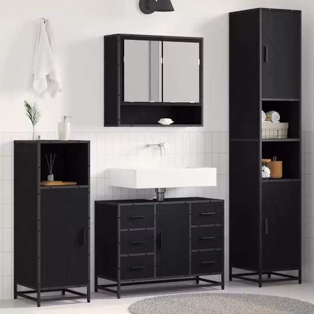 Set di mobili per il bagno 3 pz Rovere Nero 90 x 33 x 60 cm 3402487