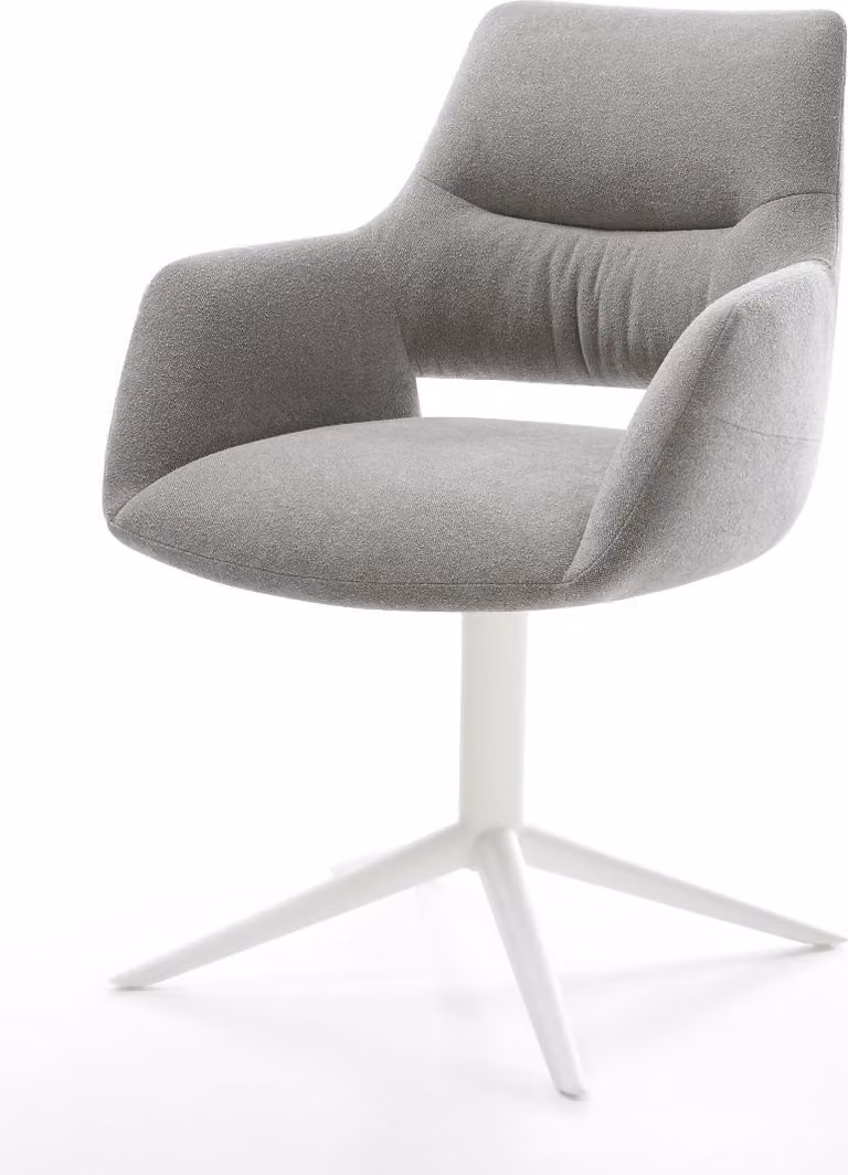 DELIFE Sedia girevole Yago-Flex con braccioli Tessuto strutturato Soft Grey Basamento bianco Girevole a 360° Funzione oscillante Molle insacchettate