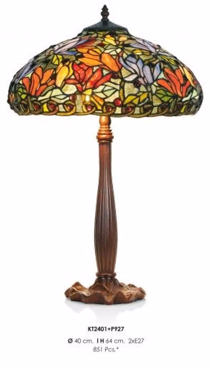 Lampada da terra in stile Art Nouveau della Casa Padrino, realizzata in vetro colorato, altezza 64 cm, diametro 40 cm