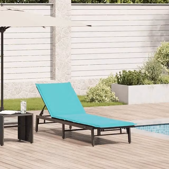 Lettino prendisole vidaXL in polyrattan con cuscino turchese e nero e poggiatesta regolabile – 1